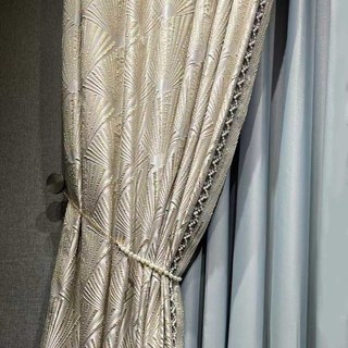 Fan Patterned 3D Jacquard Cream Gold Art Deco Geometric Blackout Curtains 4