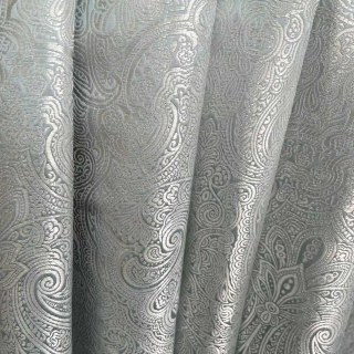 Opulent Floral Luxury Jacquard Duck Egg Blue & Grey Damask Curtain