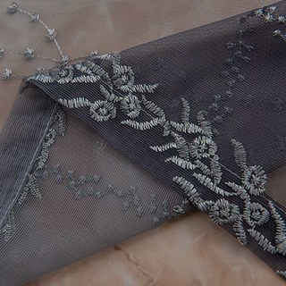 Charcoal Gray Ombre Embroidered Floral Sheer Curtain