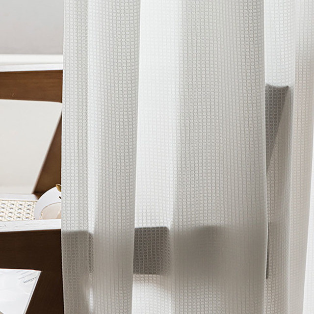 Japanese Ivory White Fine Checked Grid Mirror Sheer Curtain 1