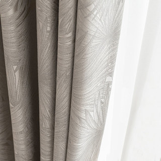 Fan Palm Leaves Luxury Jacquard Cream Blackout Curtain 2