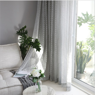 Craft Feel Textured Dot Striped Gray Sheer Curtain