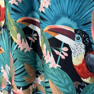 Tropical Toucan Paradise Red Green Multicolor Linen Style Blackout Curtain 3