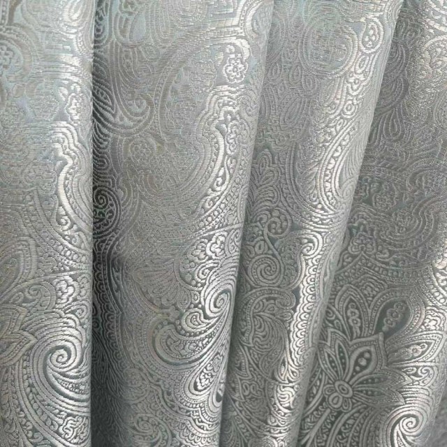 Opulent Floral Luxury Jacquard Duck Egg Blue & Gray Damask Curtain 1