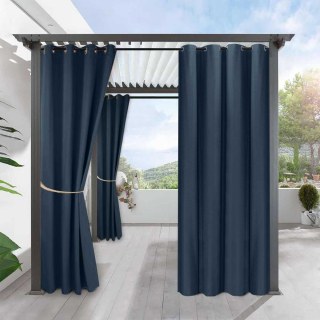 Del Mar Waterproof Light Filtering Navy Blue Linen Style Outdoor Curtain