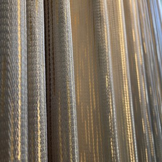 Sunbeam Glistening Subtle Textured Striped Champagne Gold and Grey Curtain 1