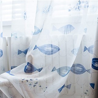 Ocean View Blue Fish Sheer Curtain