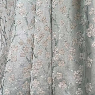 Cherry Blossoms Pastel Pink & Mint Green Floral Chenille Blackout Curtain 3