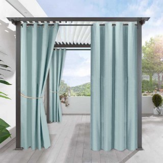 Del Mar Waterproof Blackout Light Blue Linen Style Outdoor Curtain