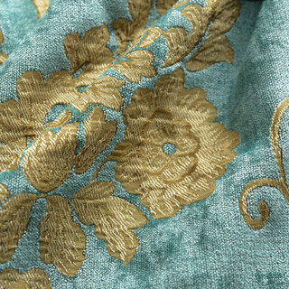 Luxury Damask Heavy Chenille Jacquard Teal Blue Curtain 4