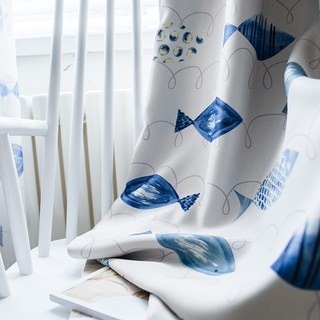 Ocean View Blue Fish Nautical Curtain