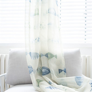 Ocean View Green Blue Fish Nautical Voile Curtain 4