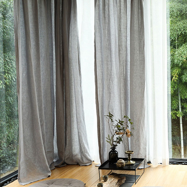 Provencal Pure Flax Linen Light Grey Heavy Semi Sheer Voile Curtain 1