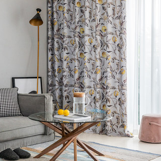 Harvest & Bird Floral Yellow Grey Blackout Curtain