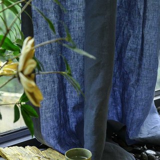 Wabi Sabi Pure Flax Linen Navy Blue Heavy Semi Sheer Voile Curtain 3