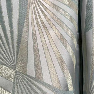 Deco Diamond Jacquard Geometric Duck Egg Blue & Gold Faux Silk Curtains 4