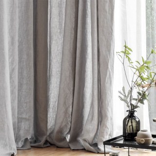 Provencal Pure Flax Linen Light Grey Heavy Semi Sheer Voile Curtain