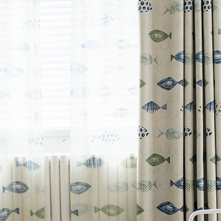 Ocean View Green Blue Fish Nautical Sheer Curtain 2