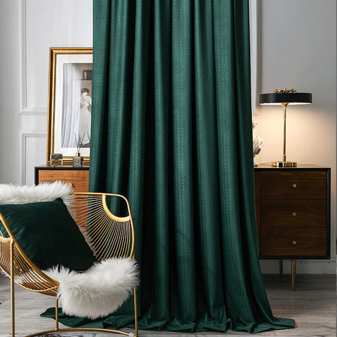 Scandinavian Basketweave Dark Forest Green Embossed Velvet Blackout Curtains 1