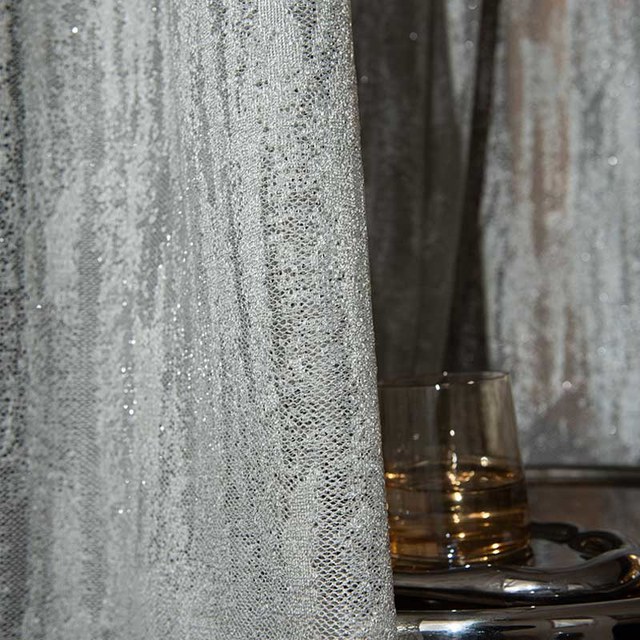 Milky Way Gray Sparkling Textured Mesh Net Curtain 1