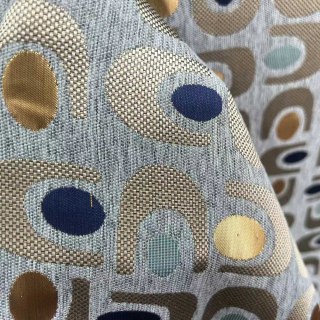 Circle Vibe Mid Century Modern Multi Color Gray Blue Gold Geometric Chenille Blackout Curtain 2