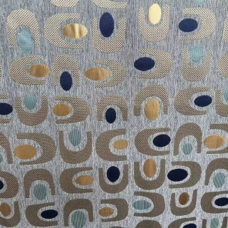 Circle Vibe Mid Century Modern Multi Color Gray Blue Gold Geometric Chenille Blackout Curtain 4