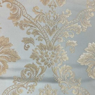 Elite Luxury Jacquard Blue & Gold Faux Silk Damask Floral Curtain 1